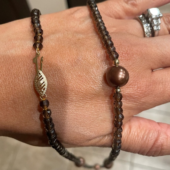 14K Clasp Golden Brown & Gold Beaded Necklace - Picture 4 of 7